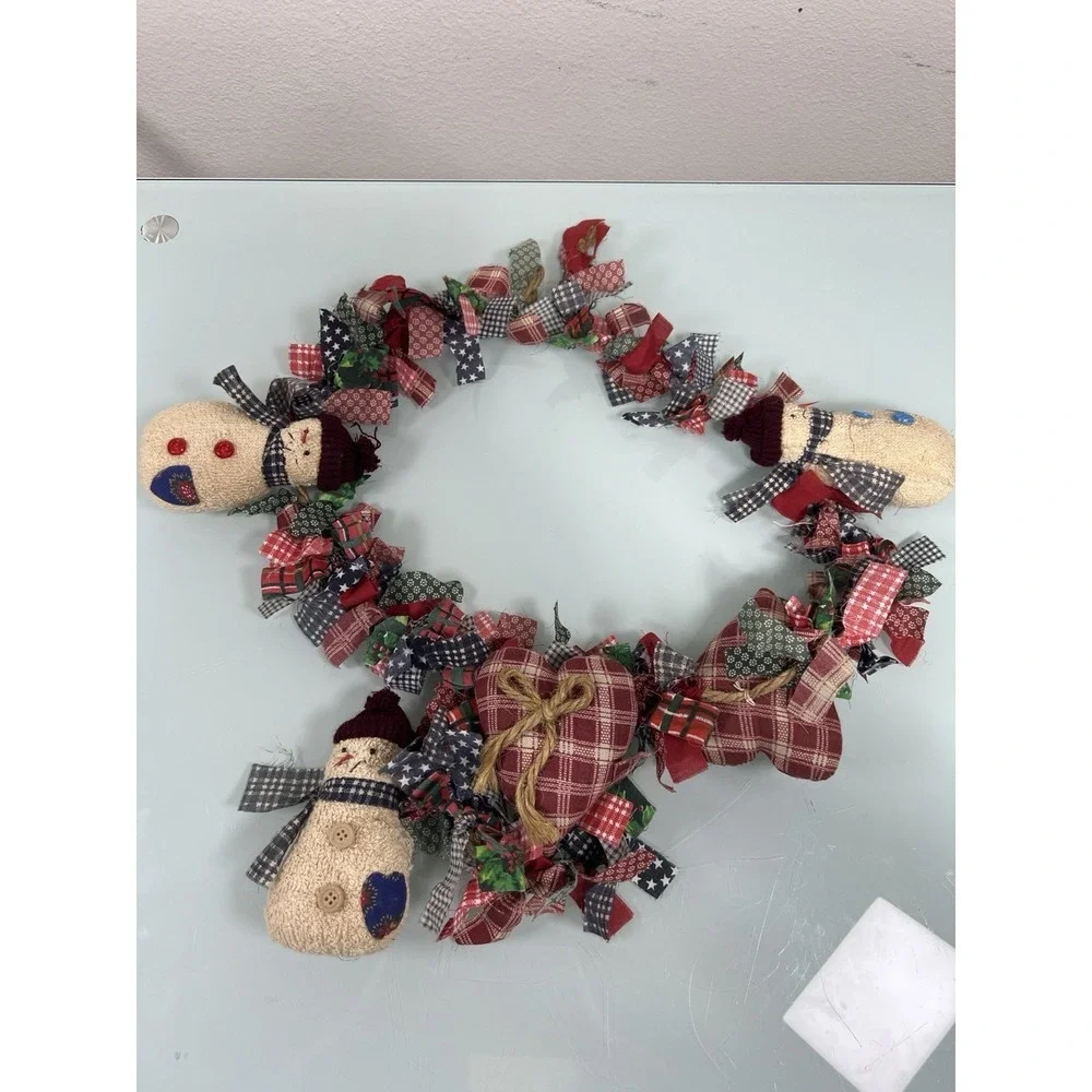 Rustic Primitive Christmas Garland Snowman Americana Farmhouse Decor